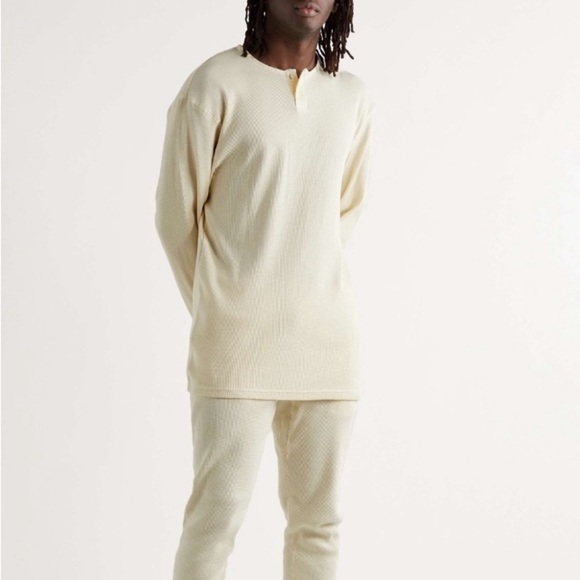 FEAR OF GOD ESSENTIALS Thermal Waffle-Knit Cotton Henley T-Shirt M Winter Cozy - Picture 1 of 15